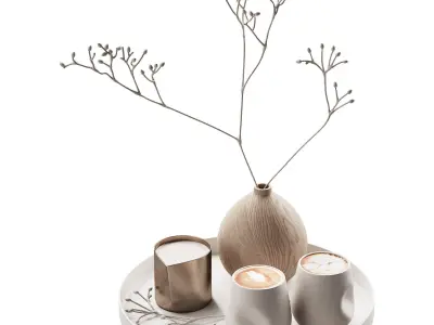 430 eat and drinks decor set 08 serving tray plant wood vase 01 3D model