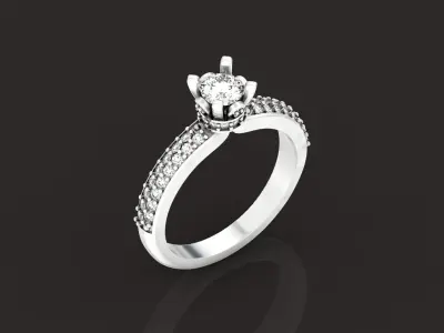 elegant engagement ring with diamond 4 prong 3D print model