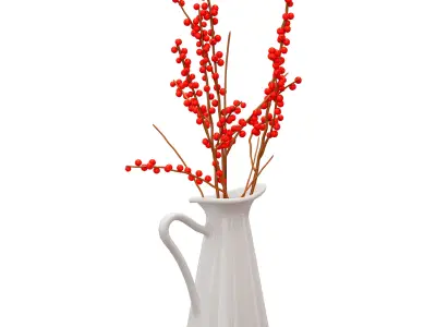 Branches with red berries in a white jug 3D model