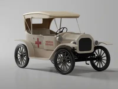 Ford T 1915 Medical Service Vehicle  Low-poly 3D model
