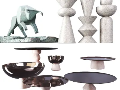 Decorative Set with a Bull sculpture 3D model