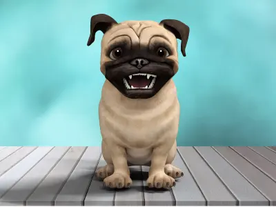 Pug Dog Toon Rigged Low-poly 3D model