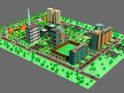 Low poly city Low-poly 3D model