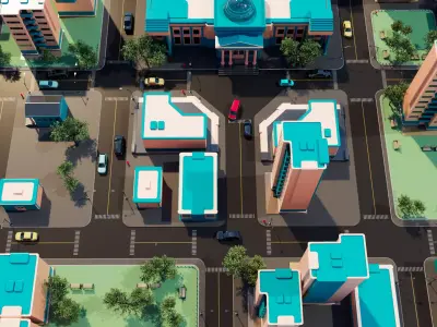 Cartoon City Low-poly 3D model