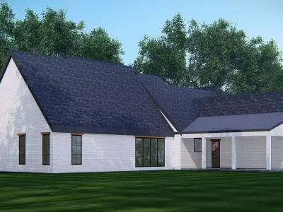 Ranch Farmhouse 3D Model  Classic American Country Home Exterior 3D model