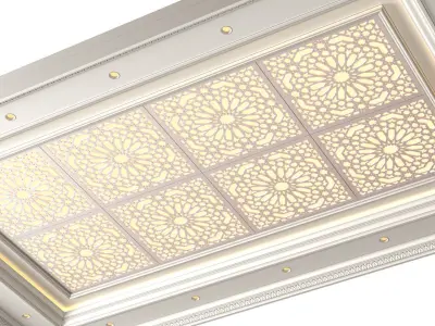 Coffered ceiling with lighting in oriental style 3D model