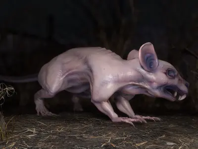 Fanged Mutant Rat Low-poly 3D model