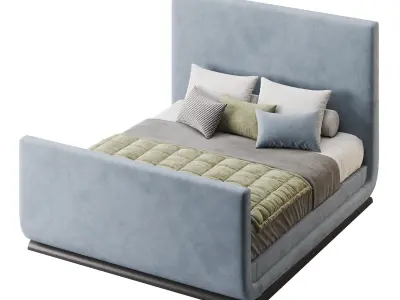 Double bed with upholstered headboard 3D model