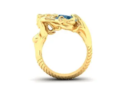 Luxury Mermaid Sculpted Ring with Blue Gemstone Design  191 3D print model