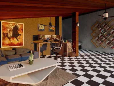 Bedroom and workspace 3D model
