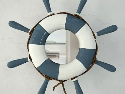 Blue and White Steering Wheel Wall Mirror 3D model