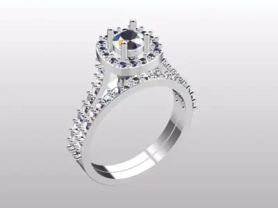 solitaire and band wedding ring 3D print model