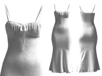 Ella Cotton Mermaid Evening Dress with Ruched Bodice 3D Model 3D model