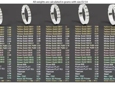 50 CAD Diamond Rings EU46-64 for 3D Print and Casting Free 3D print model