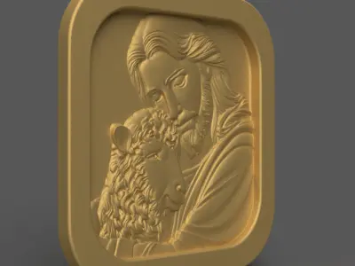 Jesus Good Shepherd STL 3D Christian Wall Art Model 3D print model