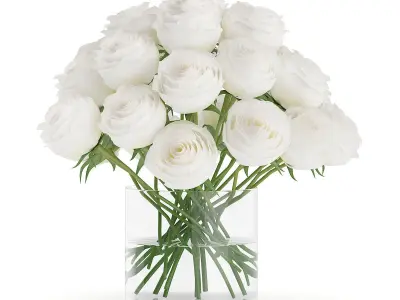 White Roses in Glass Vase 3D model