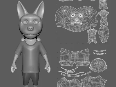  Cartoon Young-Wolf- base mesh Low-poly 3D model
