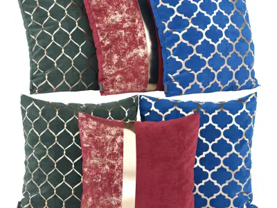 Luxury Velvet Throw Pillows Set Cover With Gold Accent 3D model