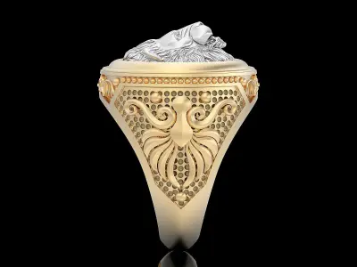 Lion man ring  gold  jewelry printable 3D model 3D print model