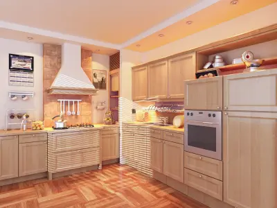 Modern Kitchen Interior Rendering 01 Free 3D model