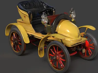 Yellow Vintage buggy  car figure  Low-poly 3D model