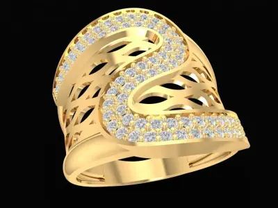 Luxury Wave Diamond Women Ring 2892 3D print model