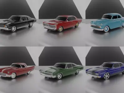 50s 60s and 70s Car Pack 3 - 6 Cars Low-poly 3D model
