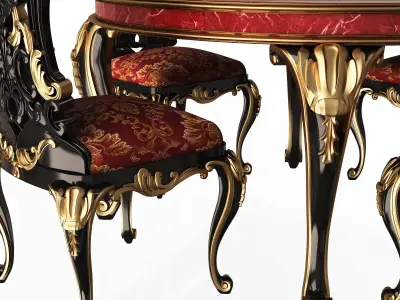 Classic Round Dinning Table and Chairs Low-poly 3D model