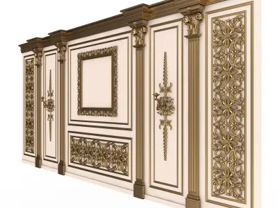 Boiserie Classic Wall with Mouldings 017 White Low-poly 3D model
