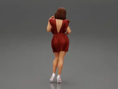 Young Sexy Woman in v neck dress 3D print model