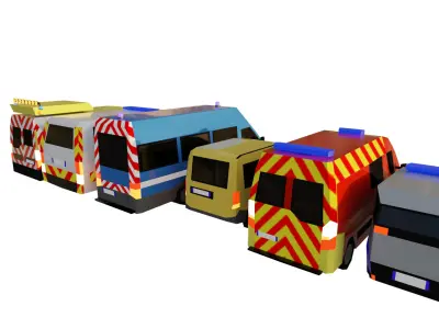 LowPoly French Service Vehicles Vinci SMUR Police Pompier Poste  Low-poly 3D model