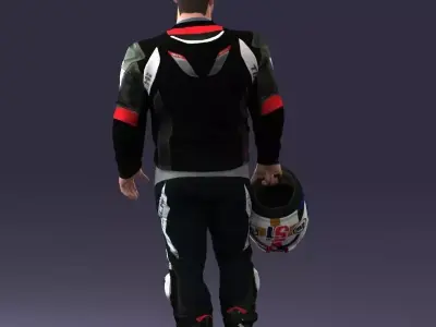 000420 Realistic Man Character in Racing Suit Helmet Pose  Low-poly 3D model