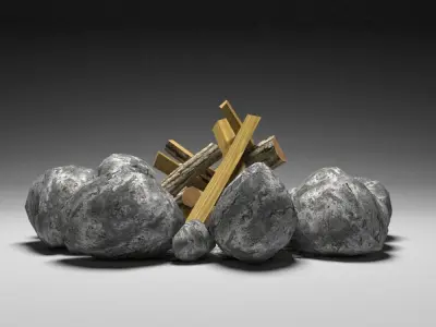 Bonfire fire pit made of rocks and logs Free low-poly 3D model