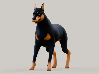 Low poly - Stylized dog - Doberman Low-poly 3D model