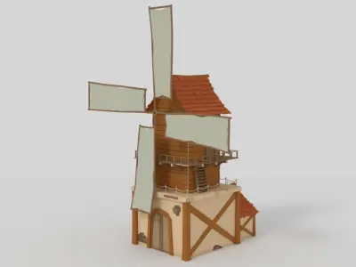 WindMill LowPoly wooden Low-poly 3D model