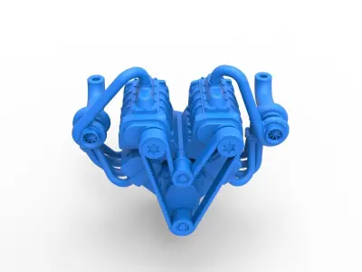 Twin turbo supercharged V8 Engine Version 6 Scale 1 to 25 3D print model
