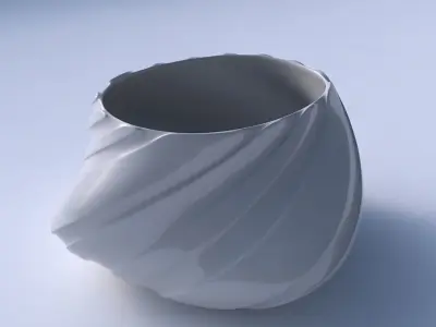 Bowl twisted elipse with smooth vertical ribbons 3D print model