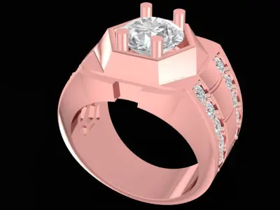 Modern Square Diamond Men Ring with Side Stones 2454 3D print model