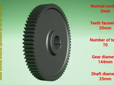 Cylindrical gear - paired - z70 m2 D144 d25 3D print model