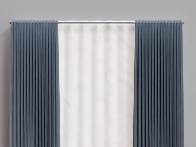 White and Blue Double  Curtains 3D model