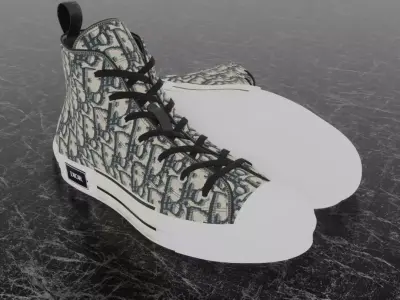 CHRISTIAN DIOR B23 LEAGUE OBLIQUE BEIGE HIGH 3D SHOES Low-poly 3D model