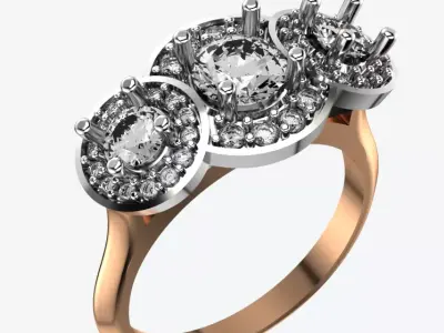 3 Stone Multi Halo Designer Ring 3D print model