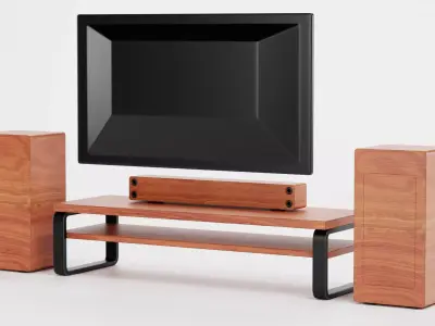 TV Unit with Flat Screen and Sound System V1 - Home Cinema Low-poly 3D model