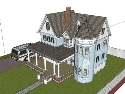 Nobility-History-Castle-Villa-021 victorian house with car 3D model