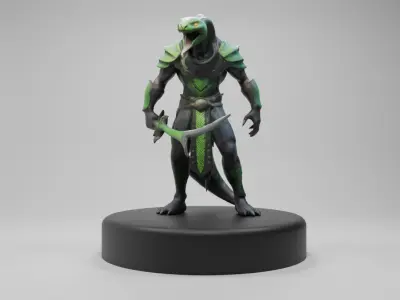 Lizard-Warrior 3D Model  Fantasy Reptilian Fighter Character Low-poly 3D model