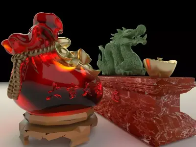 Chinese money bag with yuanbao and dragon 3D model