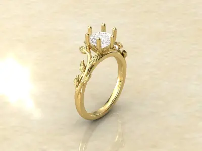 Leaf Vines Engagement Ring with Side Stones Version 2 3D print model