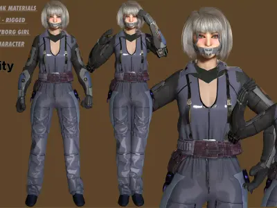 3D Cyborg Futuristic Girl 03 -Realistic Human Character Rigged Low-poly 3D model