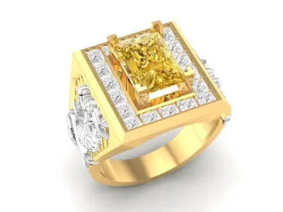 Luxury Square Gemstone Statement Ring for Men 3D Model 335  3D print model