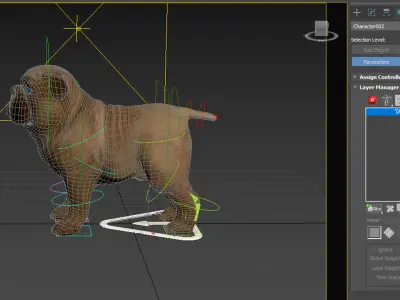 small dog bulldog  rig  high-poly  textured 3D model